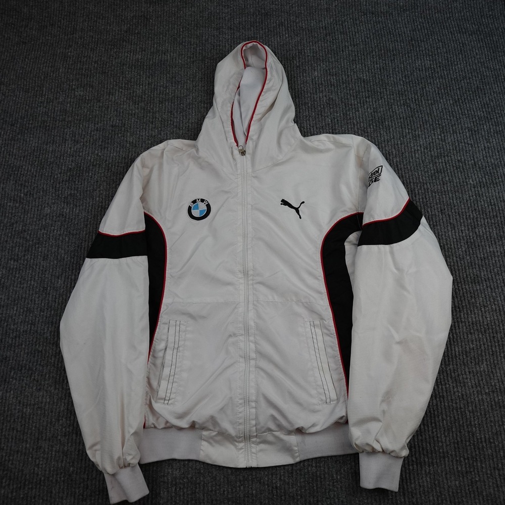 BMW Puma Jacket Mens White Racing Hooded Full Zip Reversible Castrol Edge